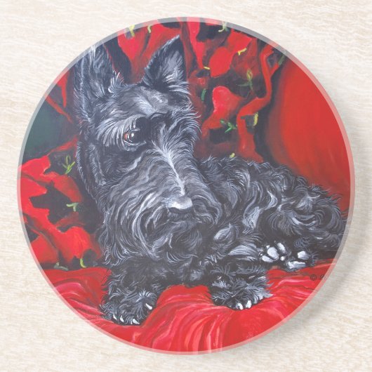En Grès Dessous de verre de Terrier d'écossais (Devant)