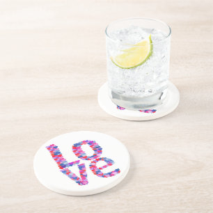 En Grès DESSOUS DE VERRE de texte du coeur LOVE