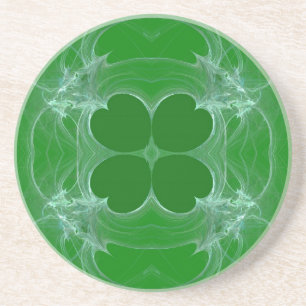 En Grès Dessous de verre de trèfle vert fractal