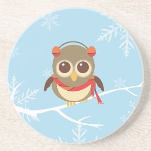 En Grès Dessous de verre de vacances de hibou d'hiver
