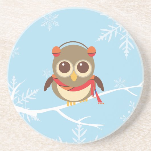 En Grès Dessous de verre de vacances de hibou d'hiver (Devant)