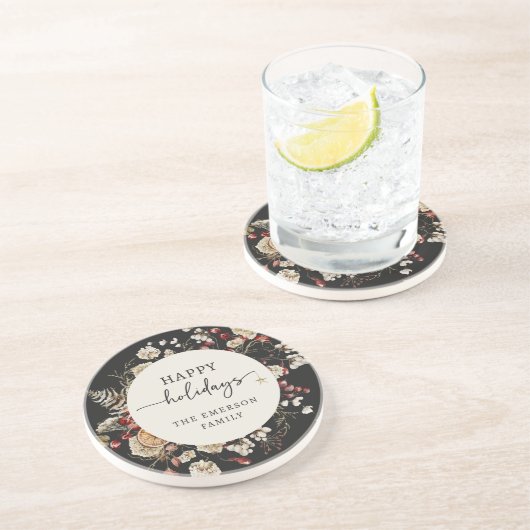 En Grès Dessous de verre de vacances noir (Côté)