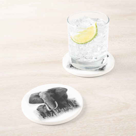 En Grès Dessous de verre des éléphants noirs et blancs (Côté)