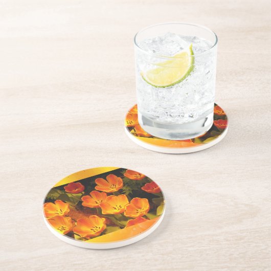 En Grès Dessous de verre des tulipes orange (Côté)
