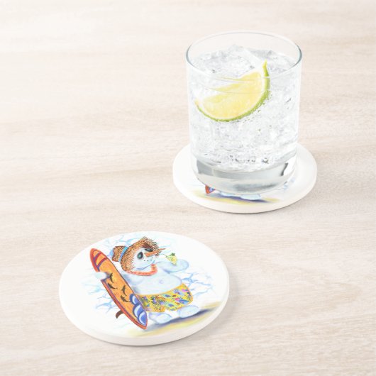 En Grès Dessous de verre d'été Snowman Plaisir Surfer (Côté)