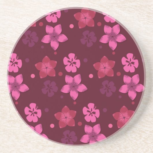 En Grès Dessous de verre d'impression rose hawaïen (Devant)