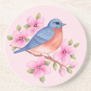 En Grès Dessous de verre d'oiseau bleu