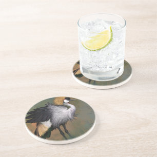 En Grès Dessous de verre d'oiseaux de la grue couronnée
