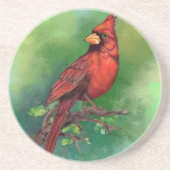 En Grès Dessous de verre d'oiseaux du Cardinal rouge du No (Devant)