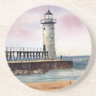 En Grès Dessous de verre du nord de phare de musoir de