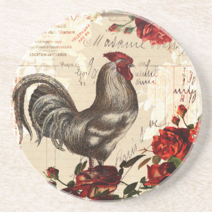 En Grès Dessous de verre Epehemera Rooster vintage