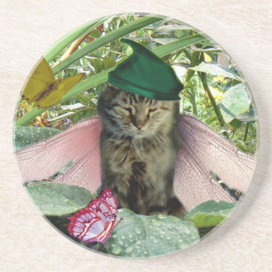 En Grès Dessous de verre féeriques d'Elf de chat