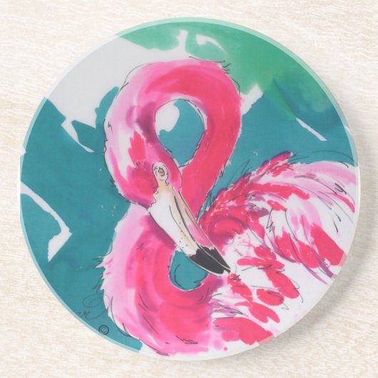 En Grès Dessous de verre Flamant rose (Devant)