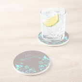 En Grès Dessous de verre Floral à papillon Aqua (Côté)