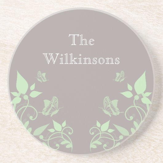 En Grès Dessous de verre floral à papillon vert (Devant)