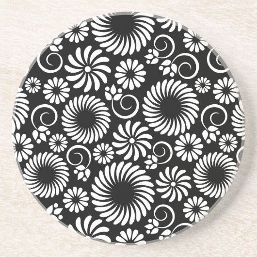 En Grès Dessous de verre floral noir et blanc (Devant)