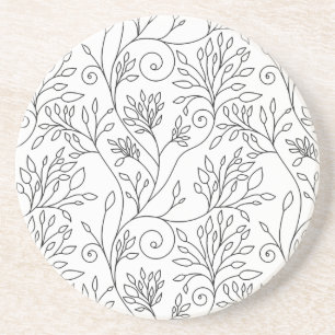 En Grès Dessous de verre floral noir et blanc