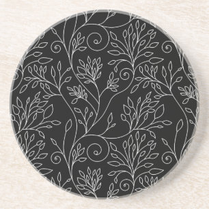 En Grès Dessous de verre floral noir et blanc