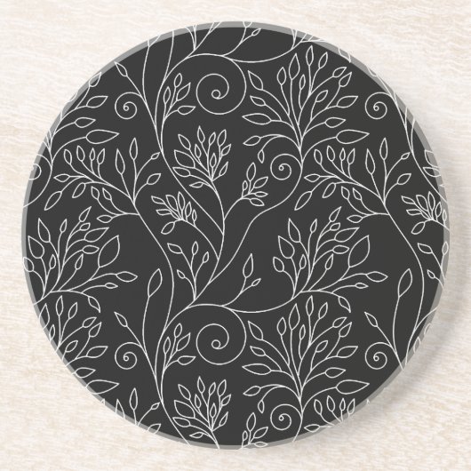 En Grès Dessous de verre floral noir et blanc (Devant)