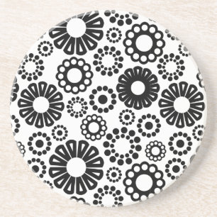 En Grès Dessous de verre floral noir et blanc