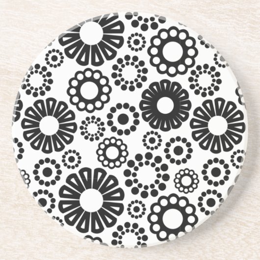 En Grès Dessous de verre floral noir et blanc (Devant)