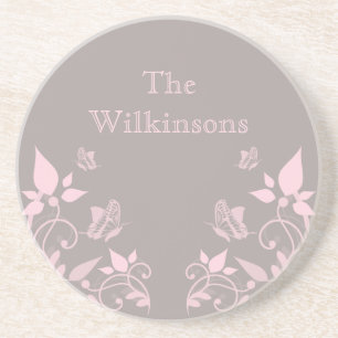 En Grès Dessous de verre floral papillon rose