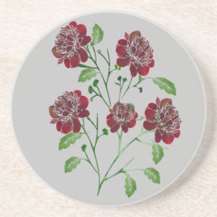 En Grès Dessous de verre floral rouge