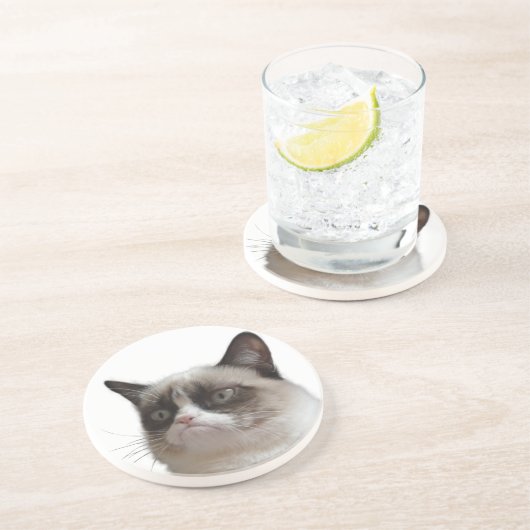 En Grès Dessous de verre Glaring de chat grincheux (Côté)