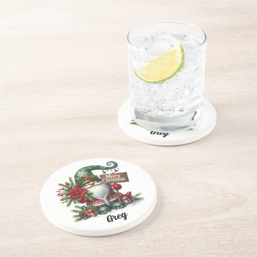 En Grès Dessous de verre Gnome de Noël mignon (Côté)