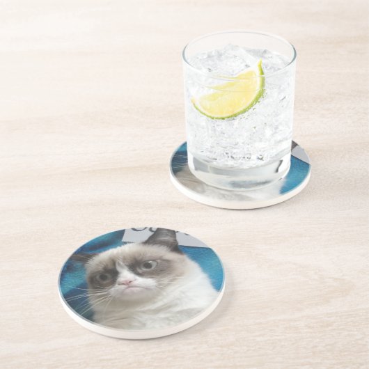 En Grès Dessous de verre grincheux de chat (Côté)