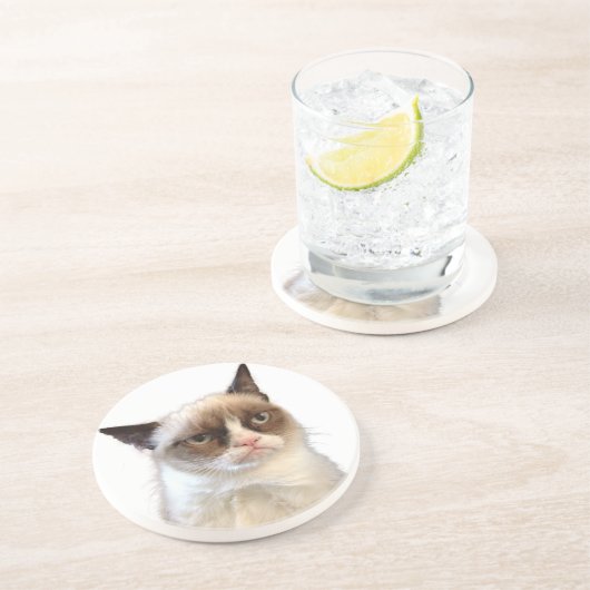 En Grès Dessous de verre grincheux originaux de chat (Côté)