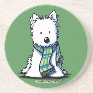En Grès Dessous de verre hivernal Westie de l'Écharpe