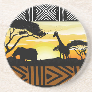 En Grès Dessous de verre imprimé scène de safari africain