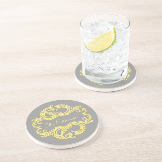 En Grès Dessous de verre jaune Chic Damask (Côté)