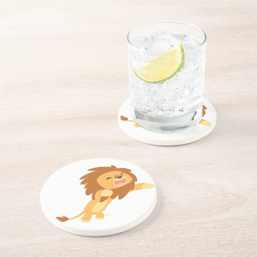 En Grès Dessous de verre Lion joyeux et joyeux (Côté)