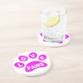 En Grès Dessous de verre Love Paws sur les pattes rose (Côté)