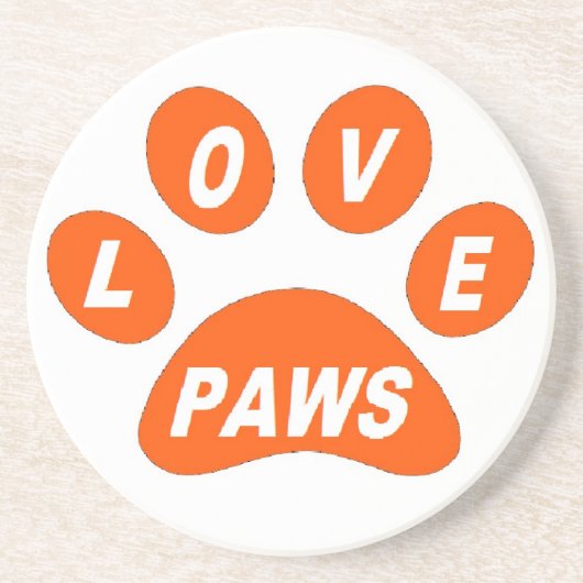 En Grès Dessous de verre Love Paws sur Paws Orange (Devant)