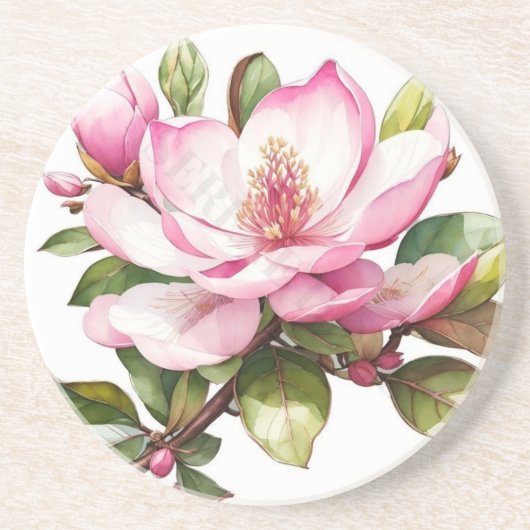 En Grès Dessous de verre magnolias rose (Devant)