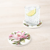 En Grès Dessous de verre magnolias rose (Côté)