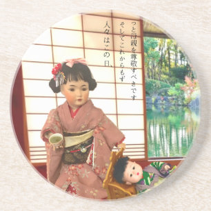 En Grès Dessous de verre maman poupée japonaise