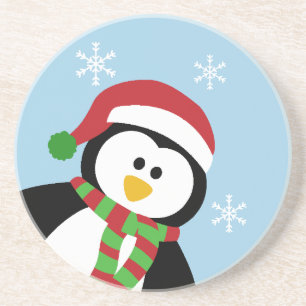 En Grès Dessous de verre mignons de pingouin de Noël