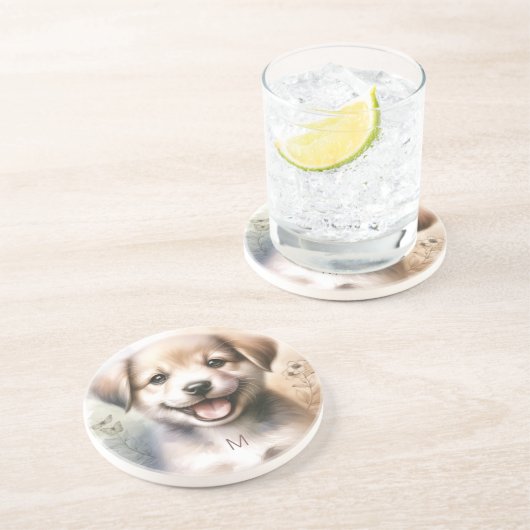 En Grès Dessous de verre Monogramme de marionnette mignonn (Côté)