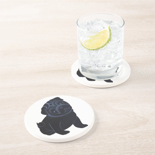 En Grès Dessous de verre noirs de carlin (Côté)