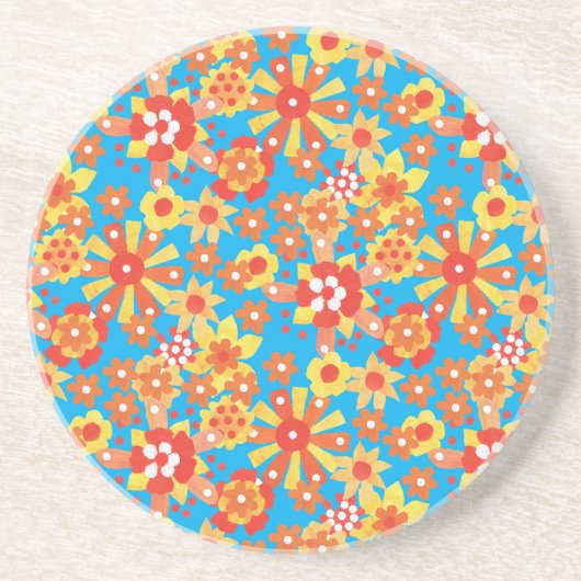 En Grès Dessous de verre ou Boissons Mat : Fleurs Orange D (Devant)