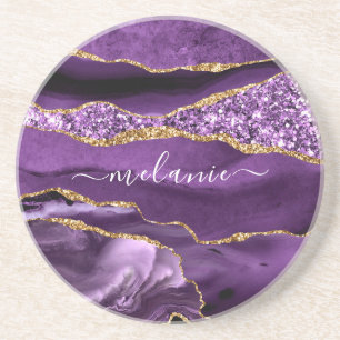 En Grès Dessous de verre Paillettes Or Violet Cadeau Nom P
