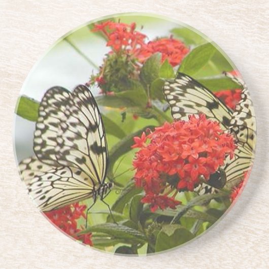En Grès Dessous de verre - papillons et fleurs (Devant)