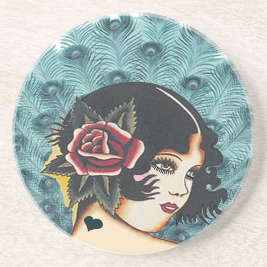 En Grès Dessous de verre Peacock Fille vintage (Devant)