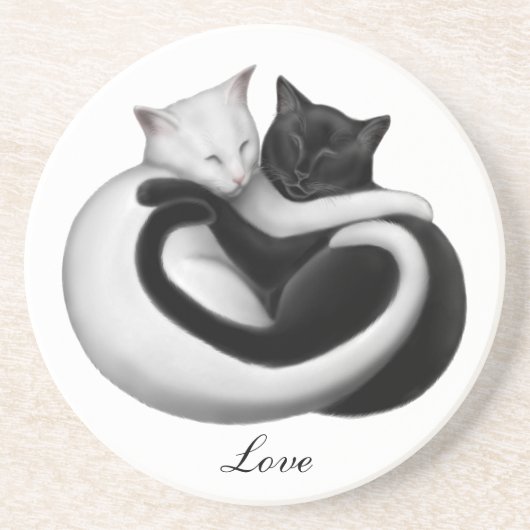 En Grès Dessous de verre personnalisables de chats d'amour (Devant)