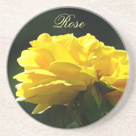 En Grès Dessous de verre personnalisés Rose jaune Fleurs d (Devant)