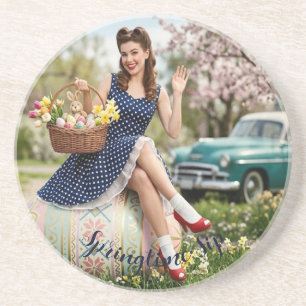 En Grès Dessous de verre Pin-Up de Pâques Vernis vintage